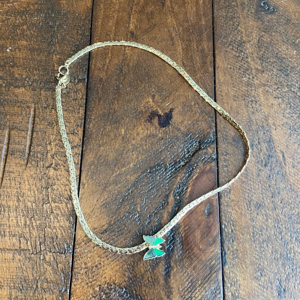 Avon Gold and Green Necklace with Delicate Chain